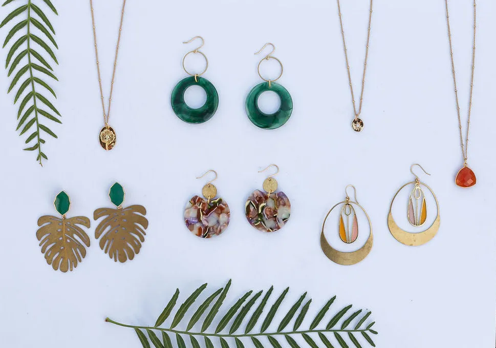 Emerald Monstera Statement Earrings