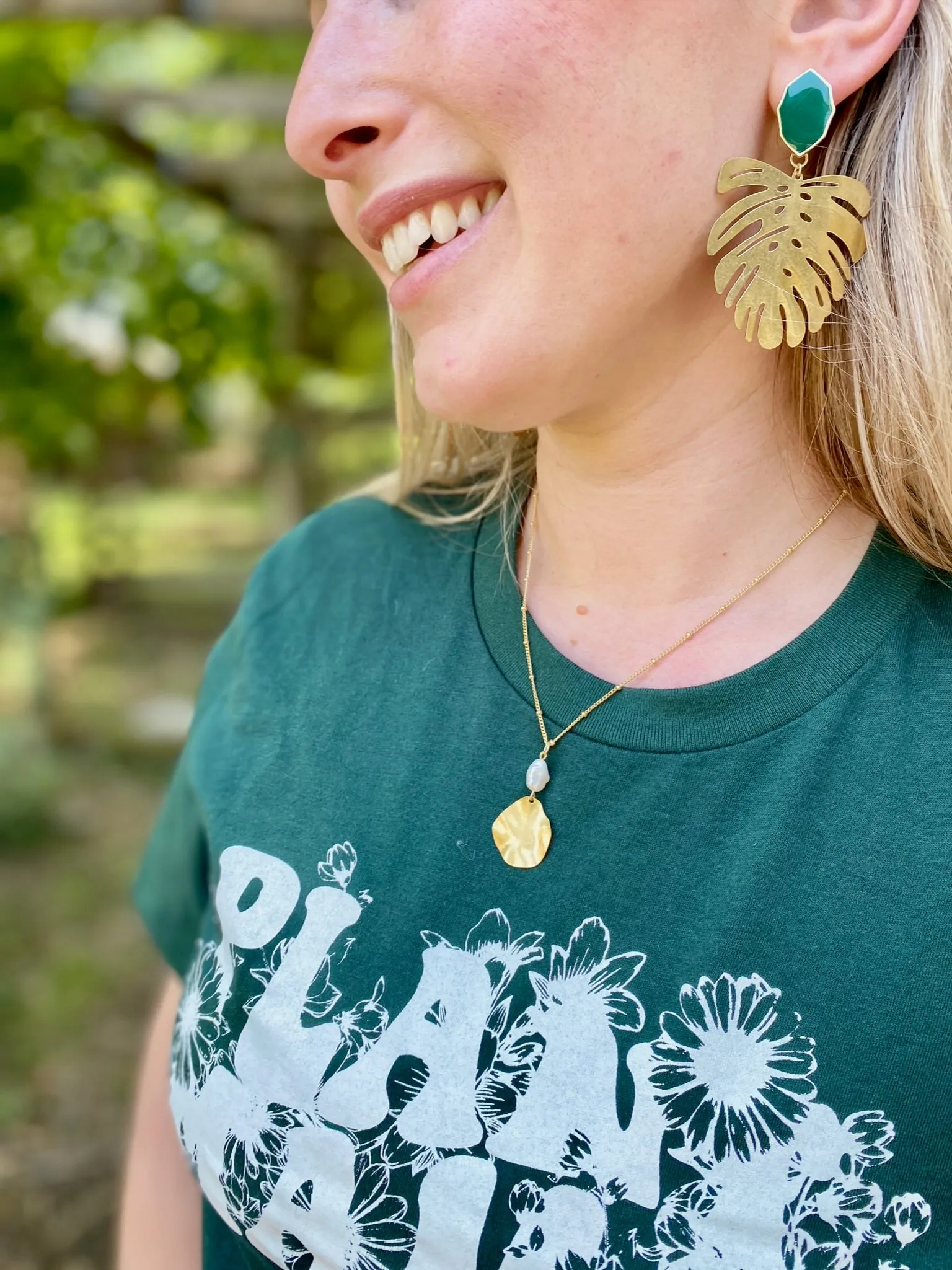Emerald Monstera Statement Earrings