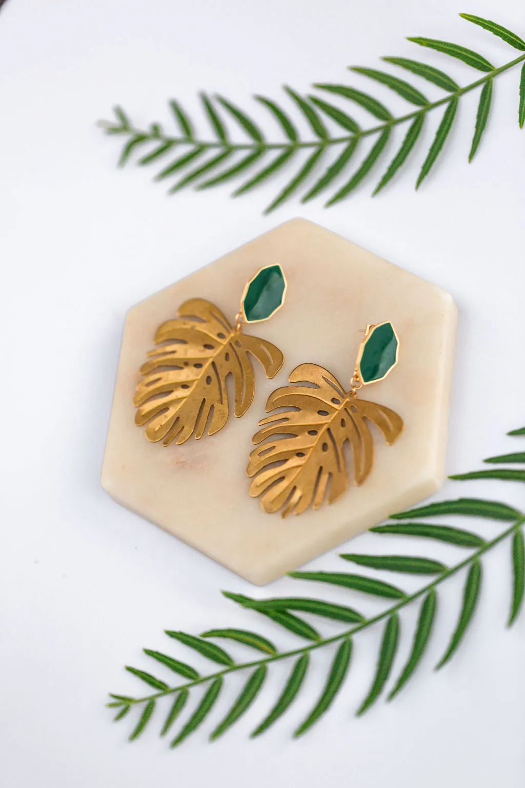 Emerald Monstera Statement Earrings