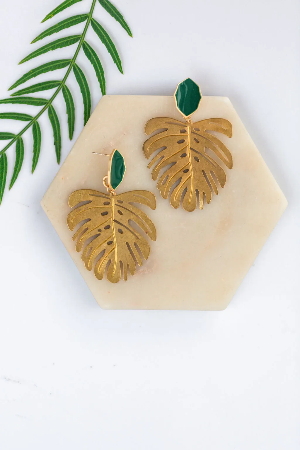 Emerald Monstera Statement Earrings