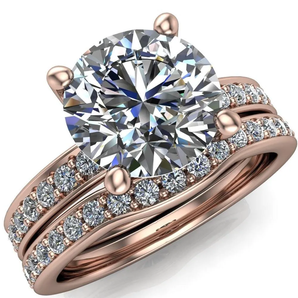 Erza Round Center Stone Exquisite 4 Prong Shank Diamond Etched Sides Comfort Fit Solitaire Ring