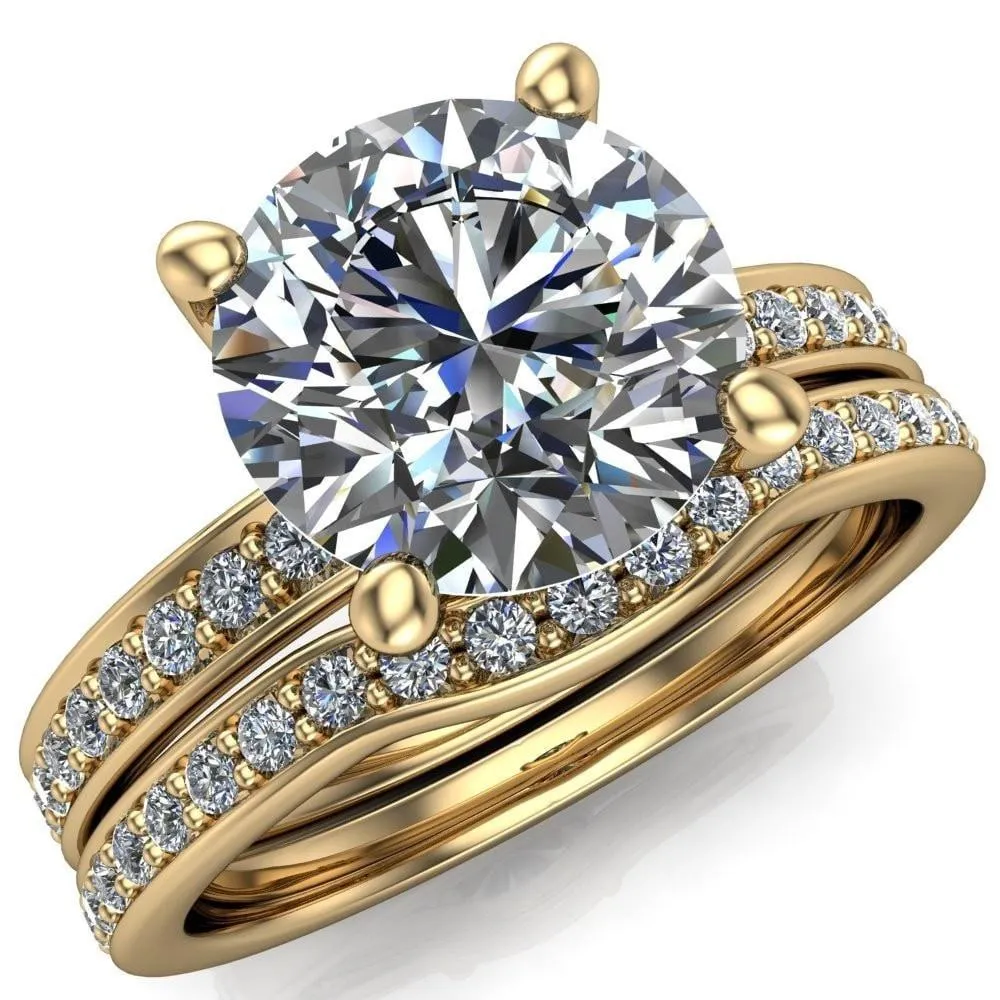 Erza Round Center Stone Exquisite 4 Prong Shank Diamond Etched Sides Comfort Fit Solitaire Ring