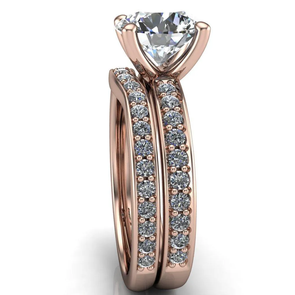 Erza Round Center Stone Exquisite 4 Prong Shank Diamond Etched Sides Comfort Fit Solitaire Ring
