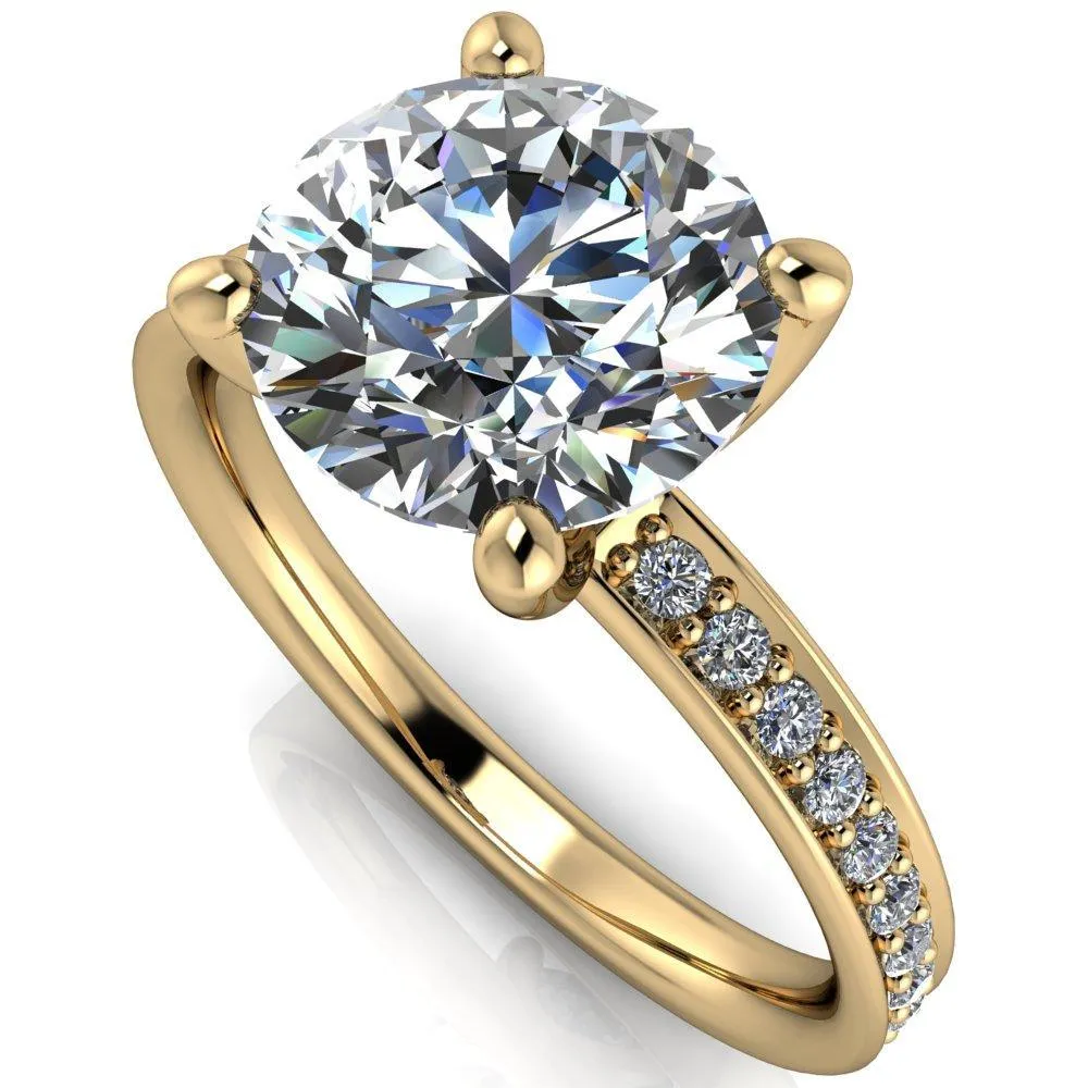 Erza Round Center Stone Exquisite 4 Prong Shank Diamond Etched Sides Comfort Fit Solitaire Ring