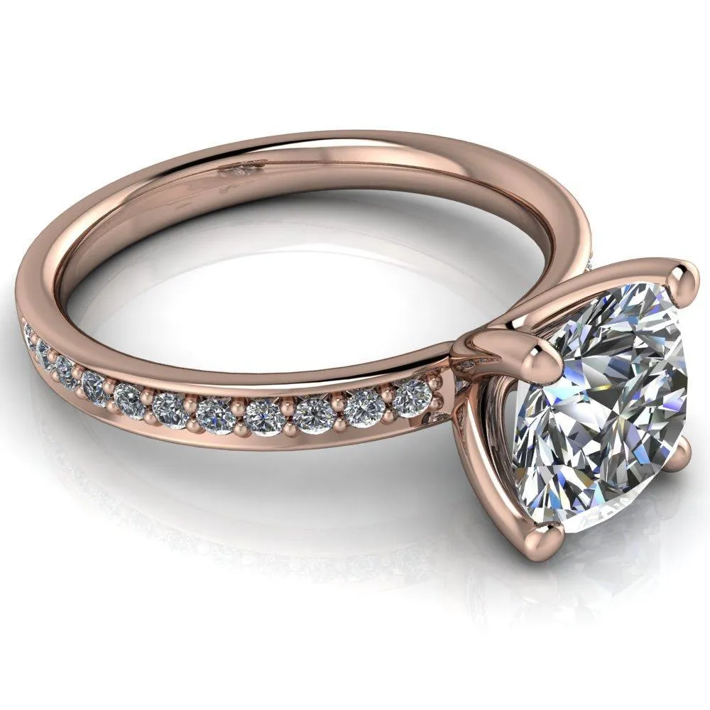 Erza Round Center Stone Exquisite 4 Prong Shank Diamond Etched Sides Comfort Fit Solitaire Ring