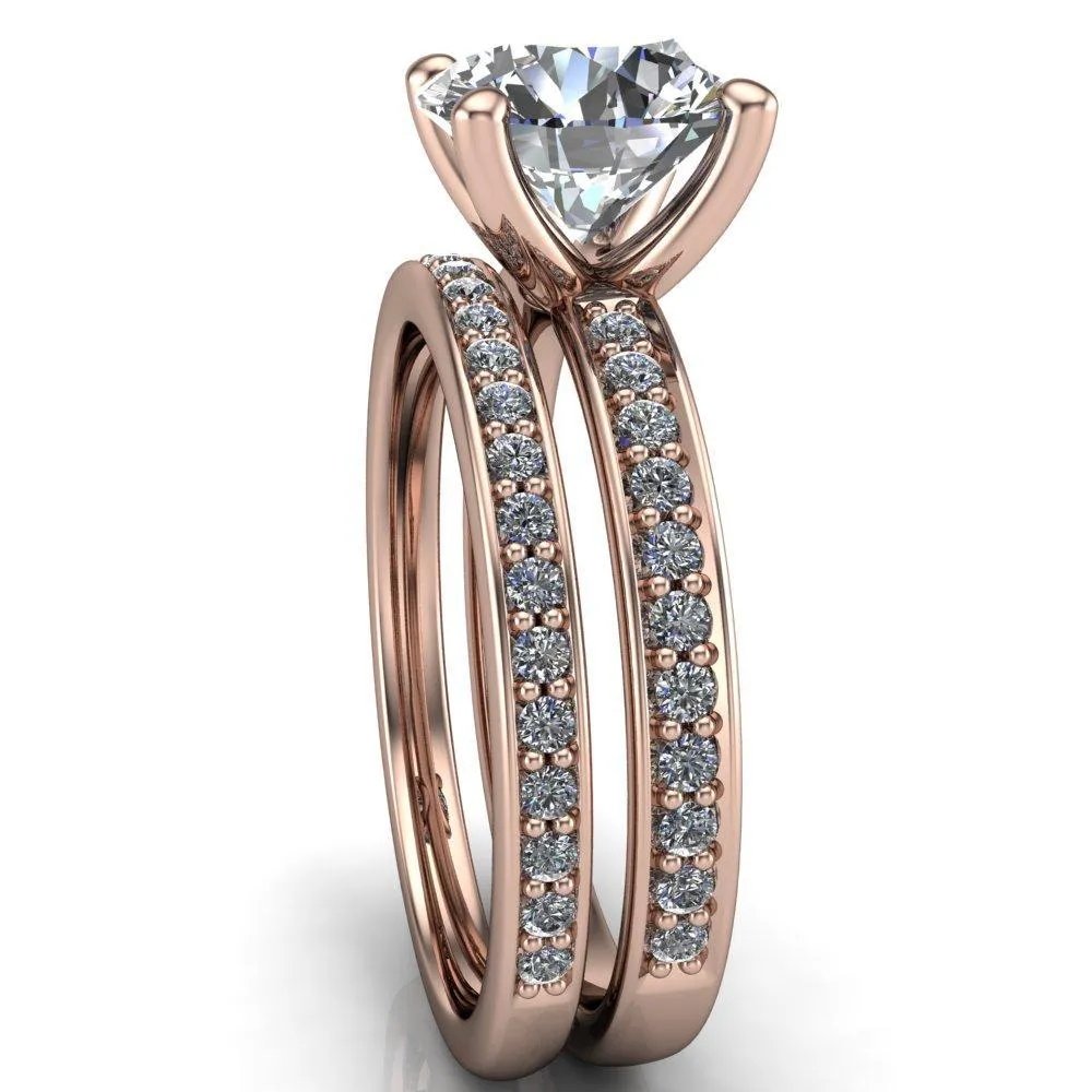 Erza Round Center Stone Exquisite 4 Prong Shank Diamond Etched Sides Comfort Fit Solitaire Ring