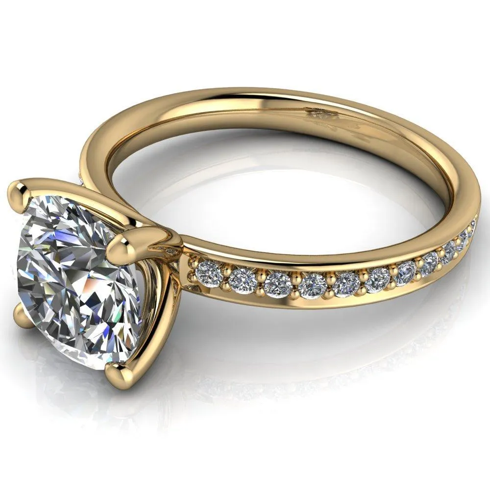 Erza Round Center Stone Exquisite 4 Prong Shank Diamond Etched Sides Comfort Fit Solitaire Ring