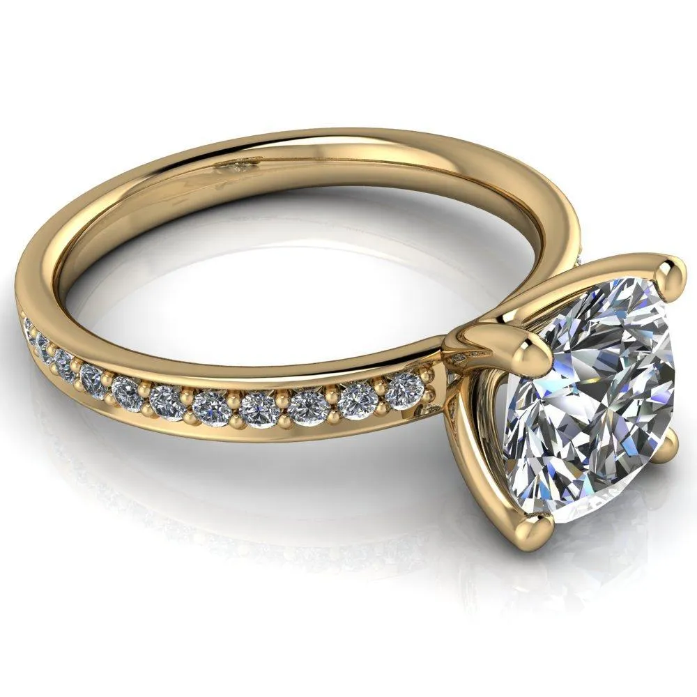 Erza Round Center Stone Exquisite 4 Prong Shank Diamond Etched Sides Comfort Fit Solitaire Ring