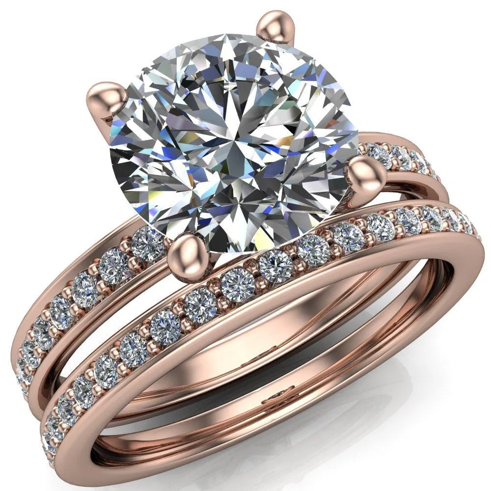 Erza Round Center Stone Exquisite 4 Prong Shank Diamond Etched Sides Comfort Fit Solitaire Ring