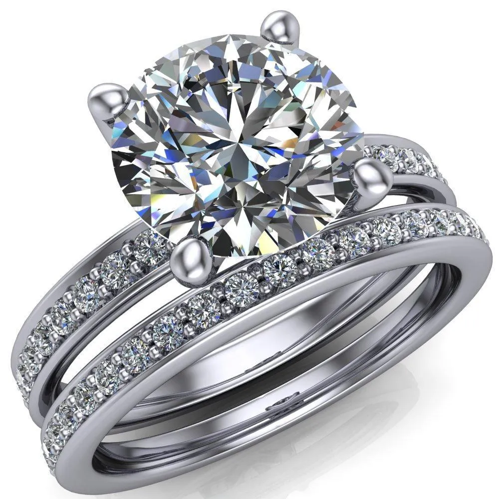 Erza Round Center Stone Exquisite 4 Prong Shank Diamond Etched Sides Comfort Fit Solitaire Ring