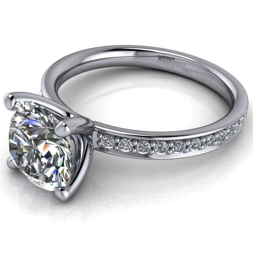 Erza Round Center Stone Exquisite 4 Prong Shank Diamond Etched Sides Comfort Fit Solitaire Ring