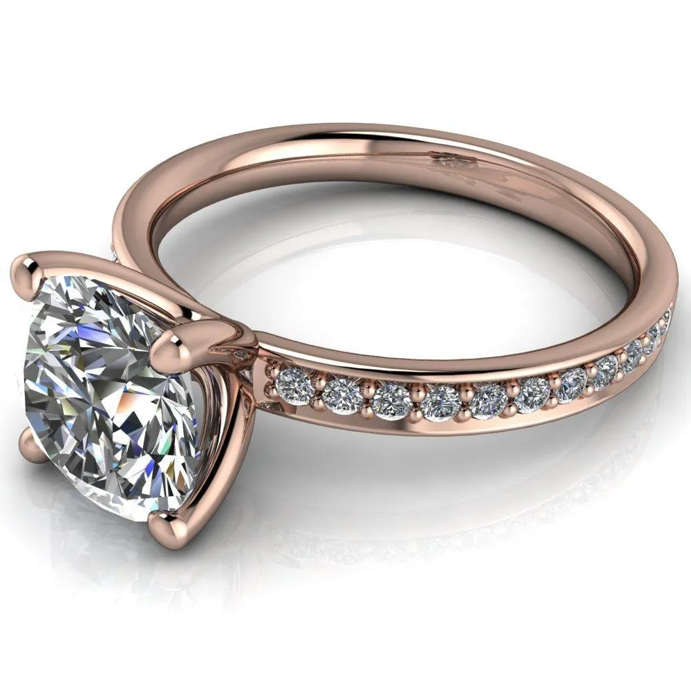 Erza Round Center Stone Exquisite 4 Prong Shank Diamond Etched Sides Comfort Fit Solitaire Ring