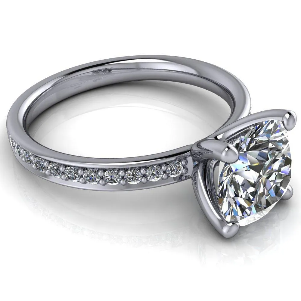 Erza Round Center Stone Exquisite 4 Prong Shank Diamond Etched Sides Comfort Fit Solitaire Ring