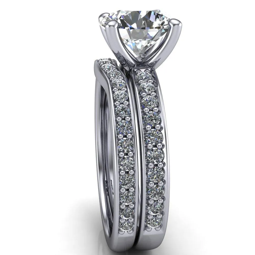 Erza Round Center Stone Exquisite 4 Prong Shank Diamond Etched Sides Comfort Fit Solitaire Ring