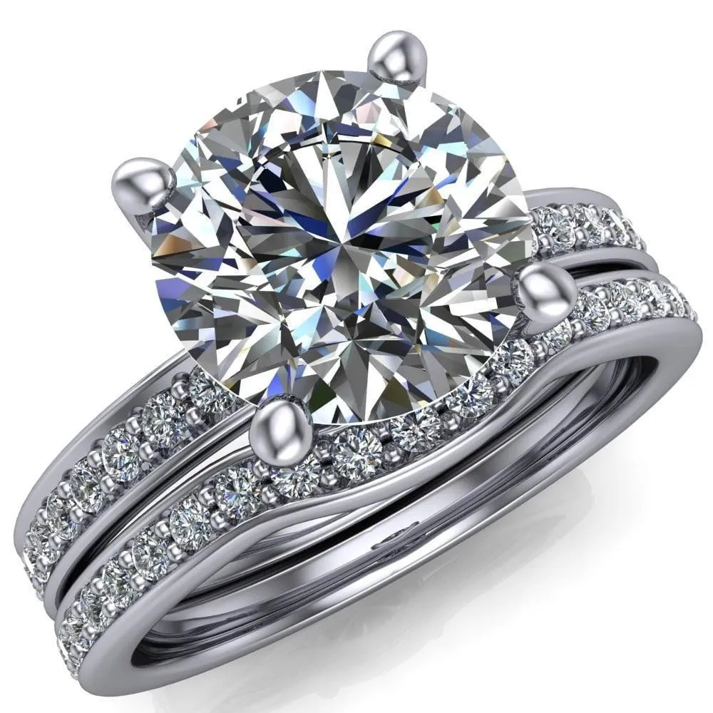 Erza Round Center Stone Exquisite 4 Prong Shank Diamond Etched Sides Comfort Fit Solitaire Ring