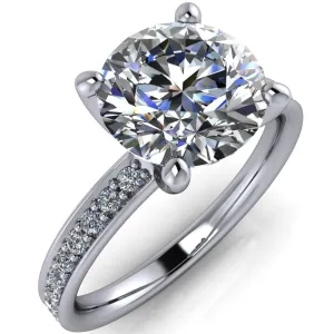Erza Round Center Stone Exquisite 4 Prong Shank Diamond Etched Sides Comfort Fit Solitaire Ring