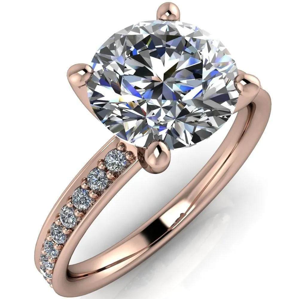 Erza Round Center Stone Exquisite 4 Prong Shank Diamond Etched Sides Comfort Fit Solitaire Ring