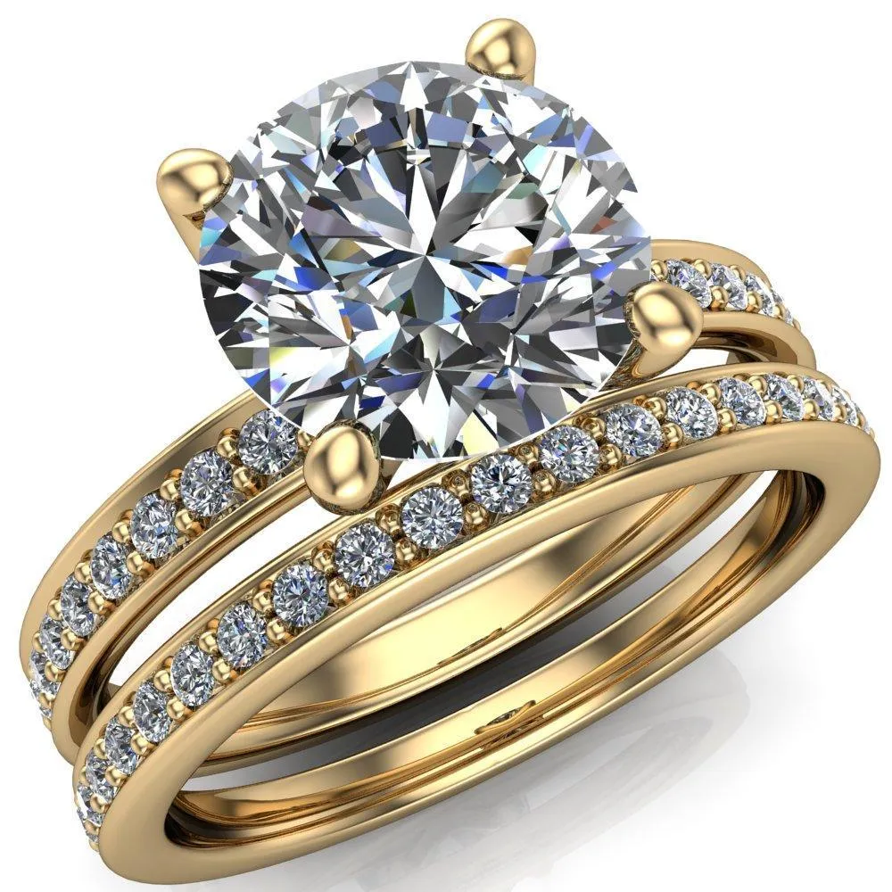 Erza Round Center Stone Exquisite 4 Prong Shank Diamond Etched Sides Comfort Fit Solitaire Ring