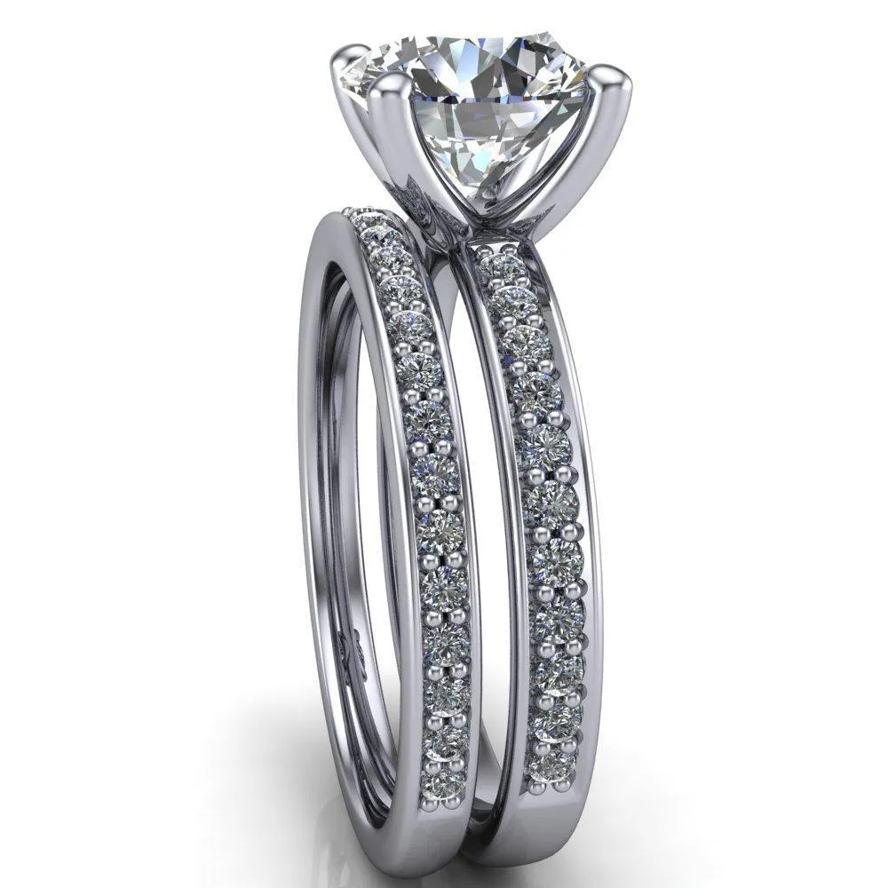 Erza Round Center Stone Exquisite 4 Prong Shank Diamond Etched Sides Comfort Fit Solitaire Ring