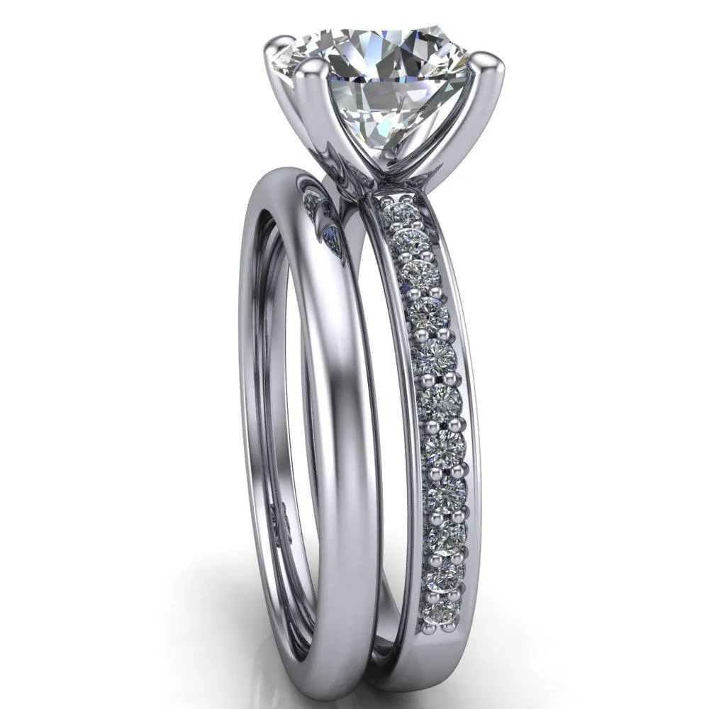 Erza Round Center Stone Exquisite 4 Prong Shank Diamond Etched Sides Comfort Fit Solitaire Ring