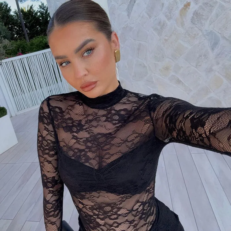 Exquisite Allure Sheer Lace Maxi Dress with Timeless Elegance