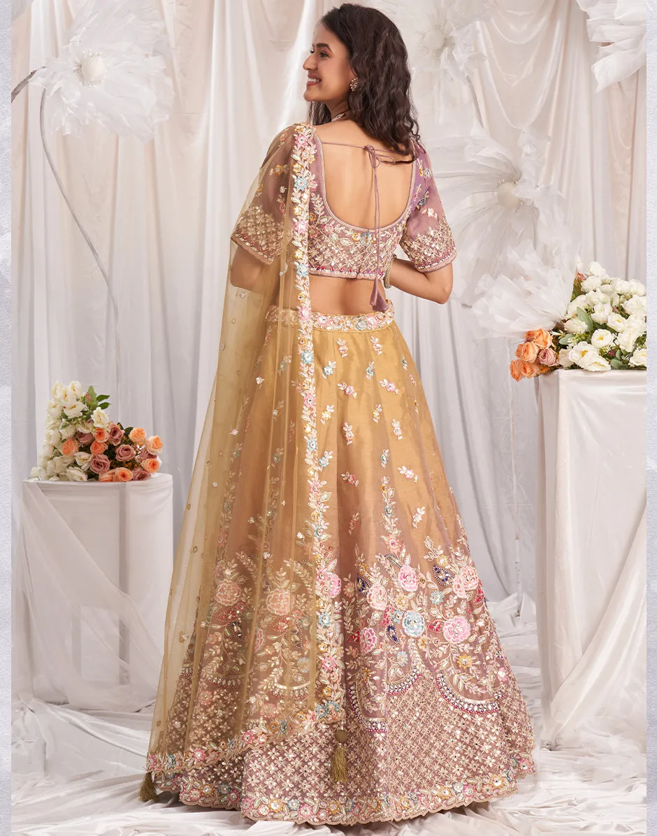 Exquisite Net Lehenga Choli with Gotapatti & Moti Embroidery and Dupatta