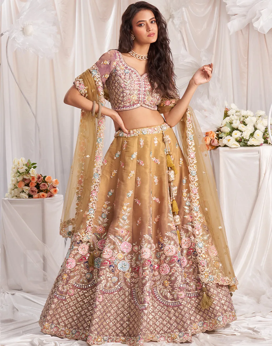 Exquisite Net Lehenga Choli with Gotapatti & Moti Embroidery and Dupatta