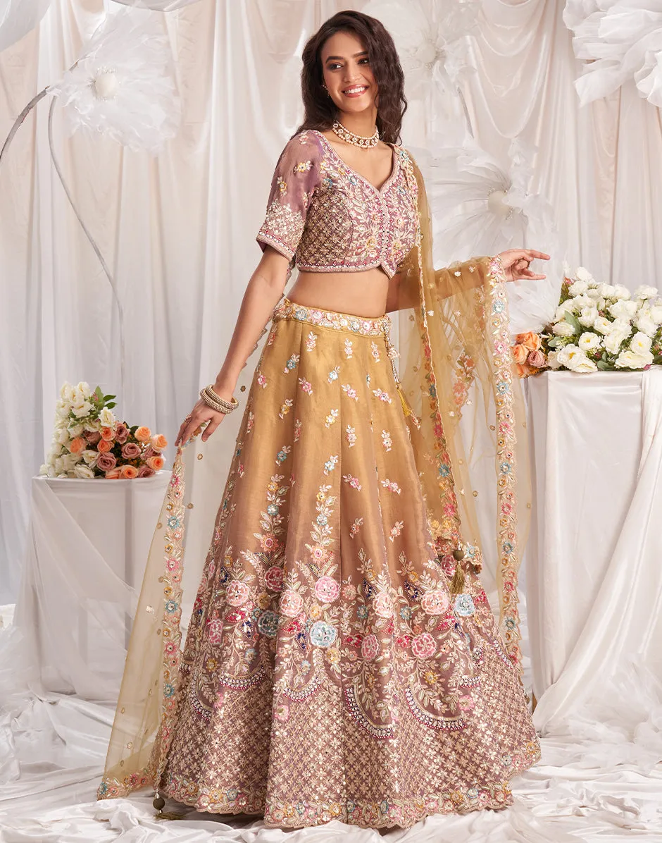 Exquisite Net Lehenga Choli with Gotapatti & Moti Embroidery and Dupatta