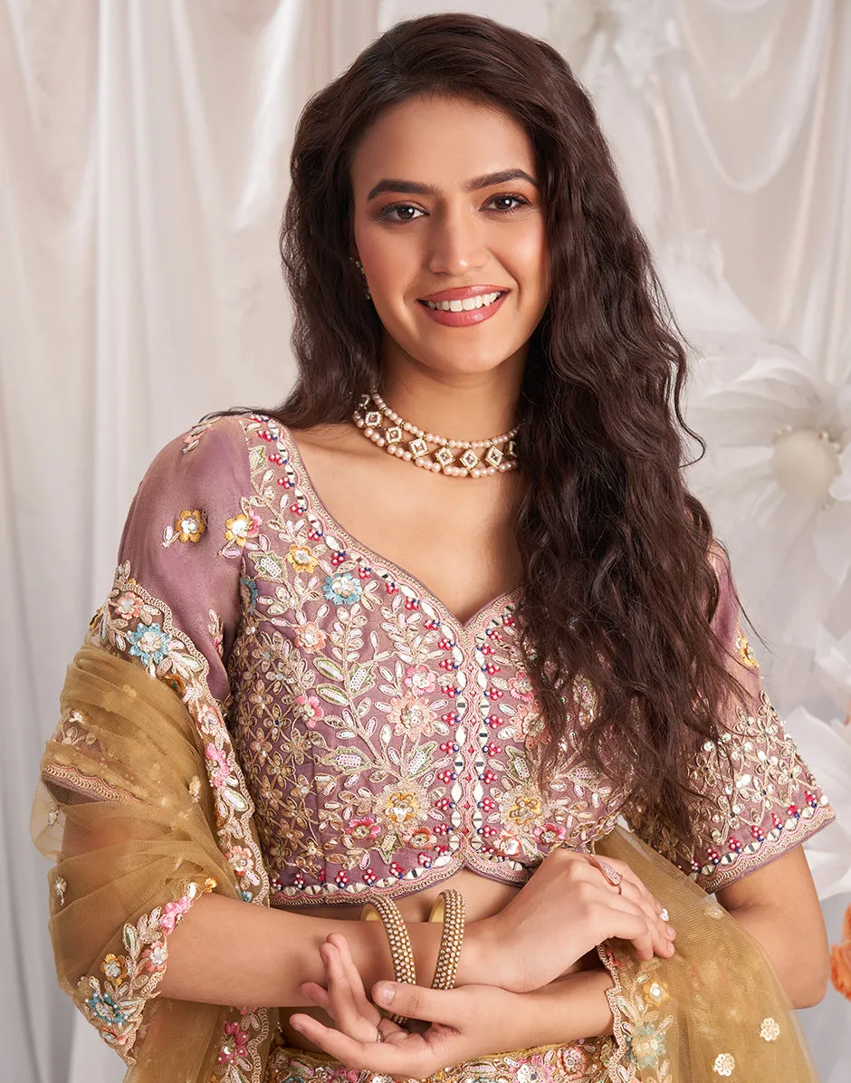 Exquisite Net Lehenga Choli with Gotapatti & Moti Embroidery and Dupatta