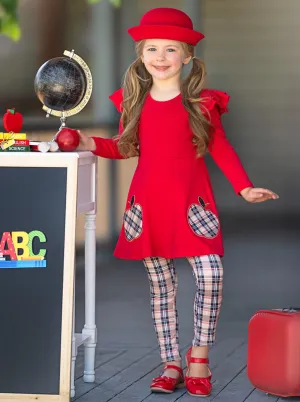 Fashion Class Apple Peplum Tunic and Plaid Legging Set
