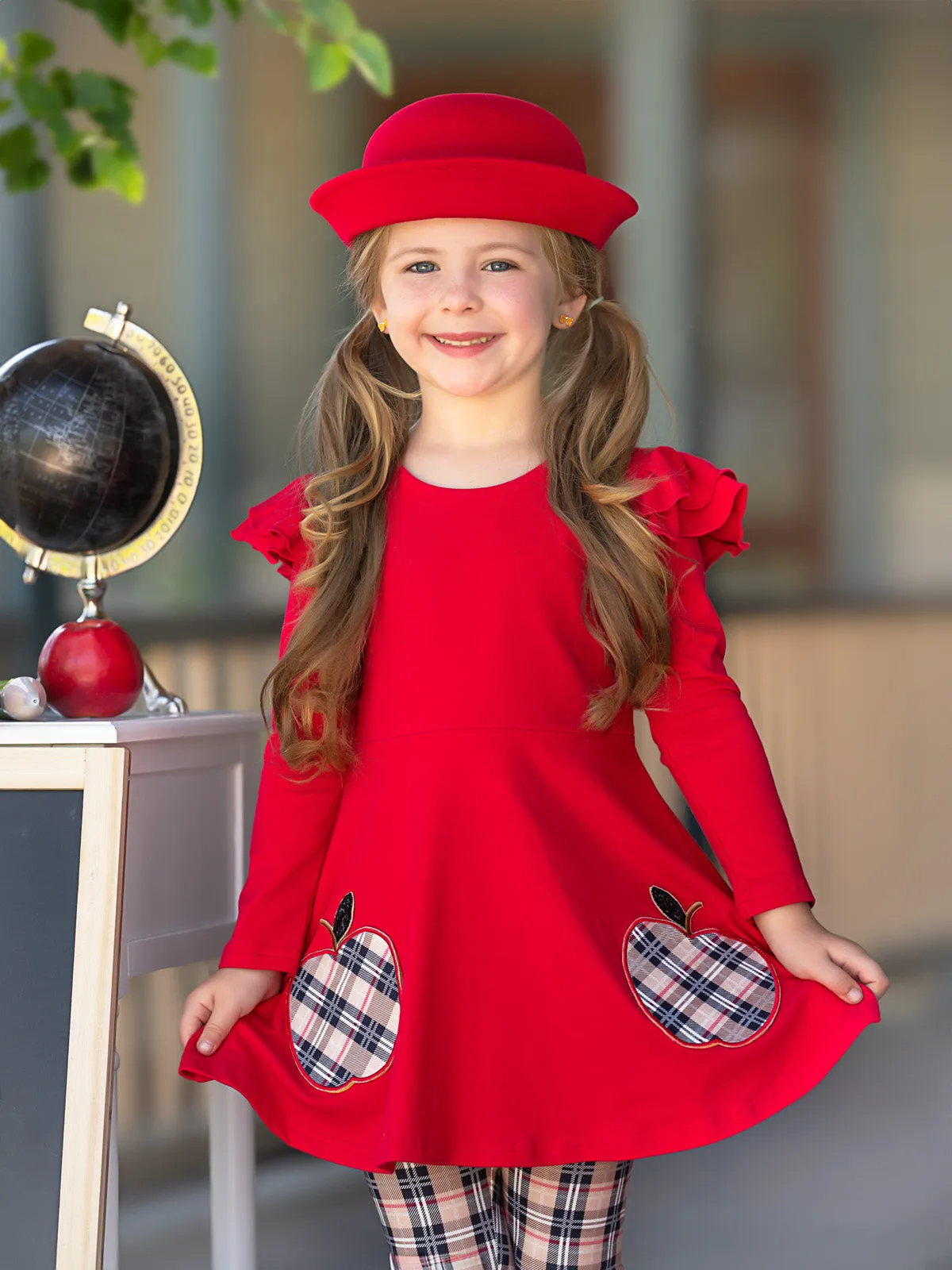 Fashion Class Apple Peplum Tunic and Plaid Legging Set