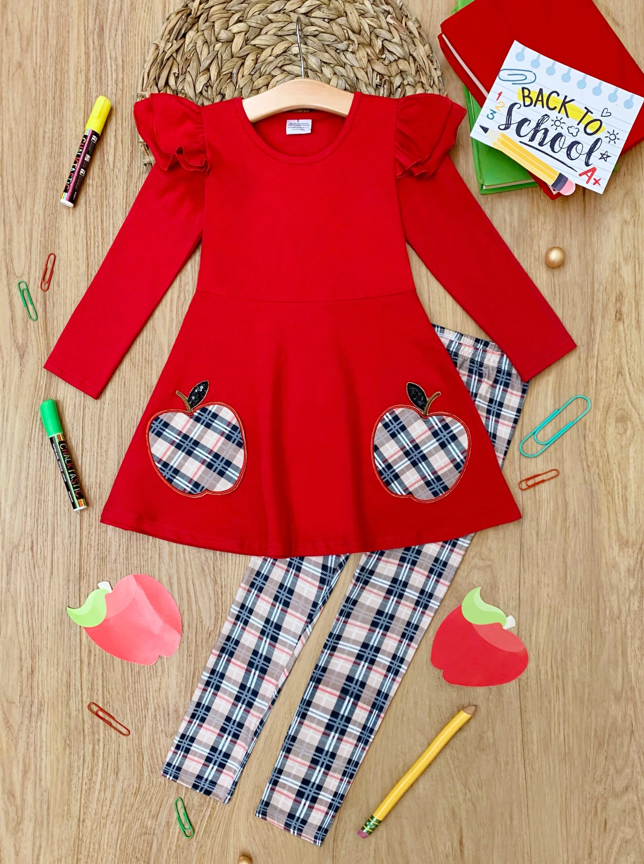 Fashion Class Apple Peplum Tunic and Plaid Legging Set
