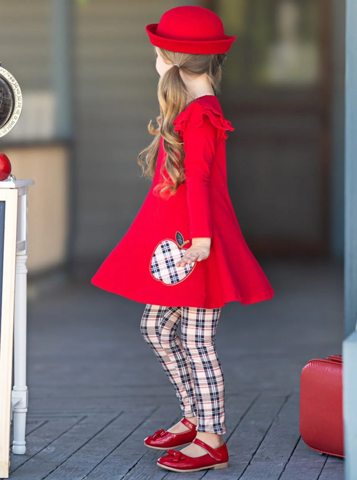 Fashion Class Apple Peplum Tunic and Plaid Legging Set