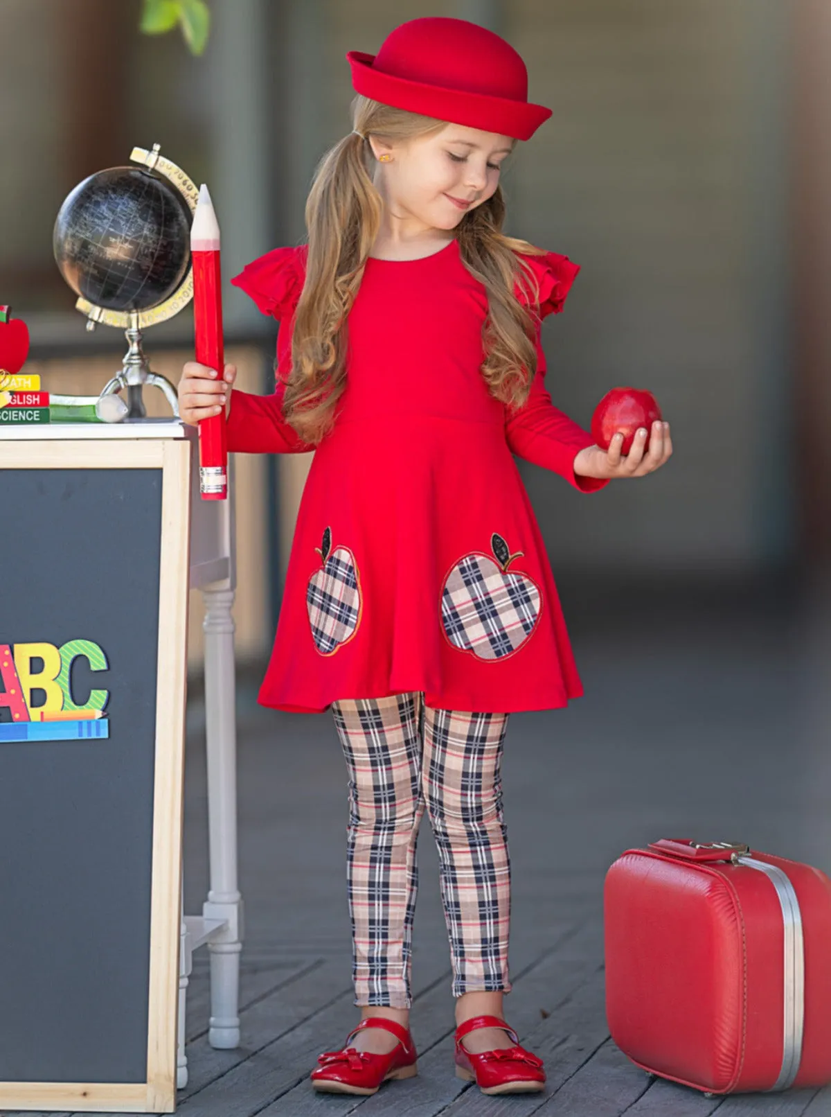 Fashion Class Apple Peplum Tunic and Plaid Legging Set