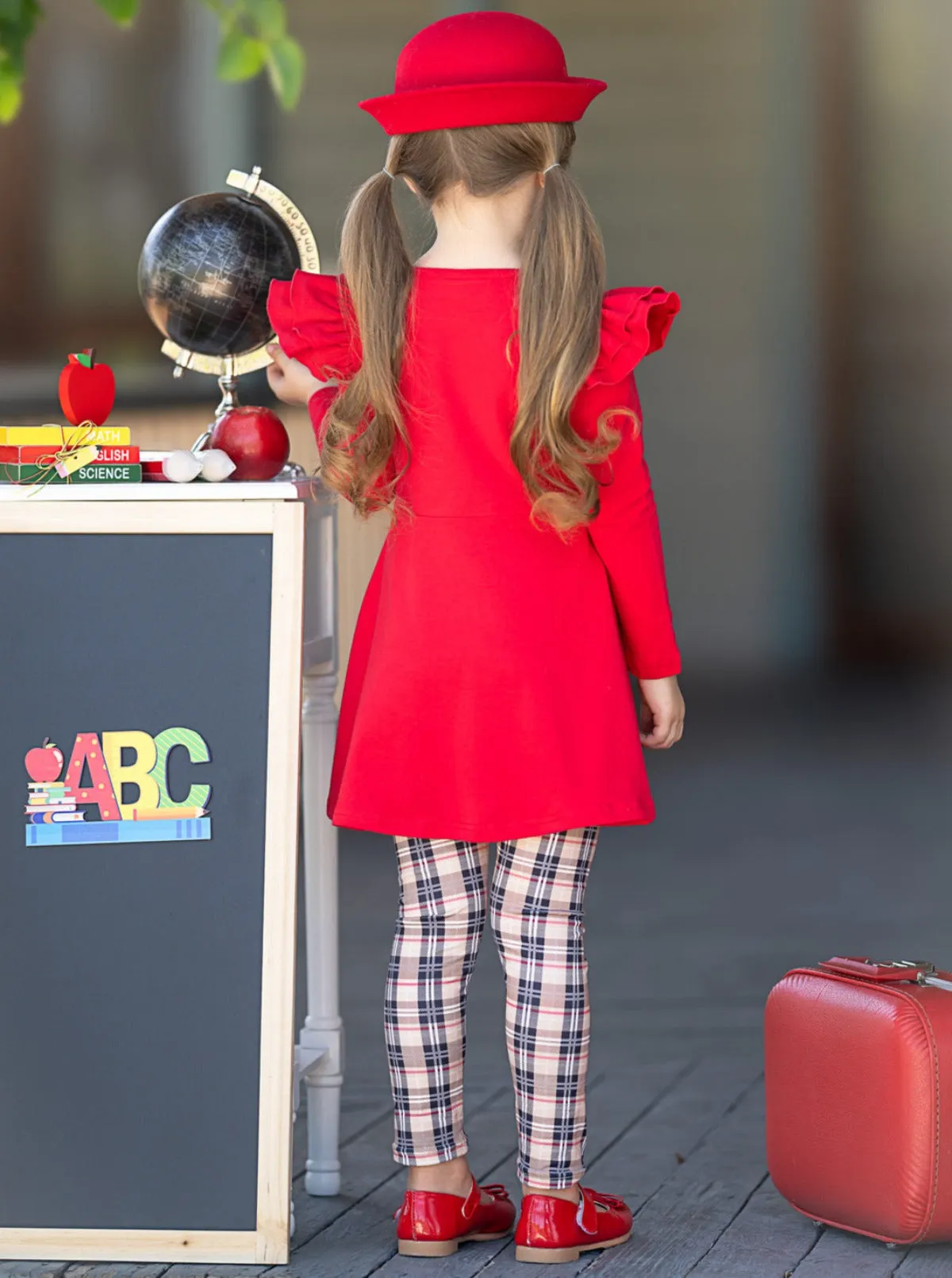 Fashion Class Apple Peplum Tunic and Plaid Legging Set