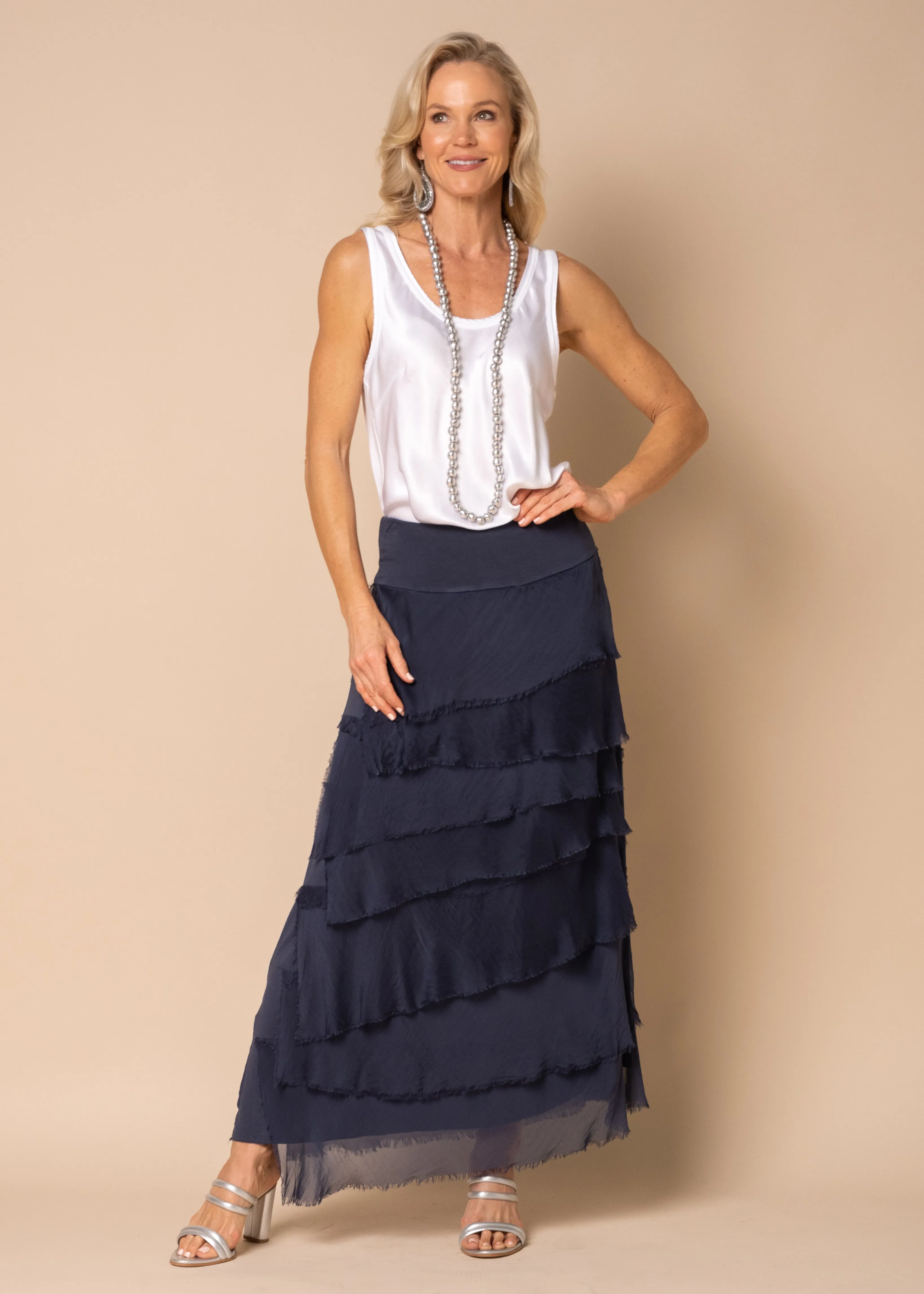 Fifi Silk Skirt in Navy