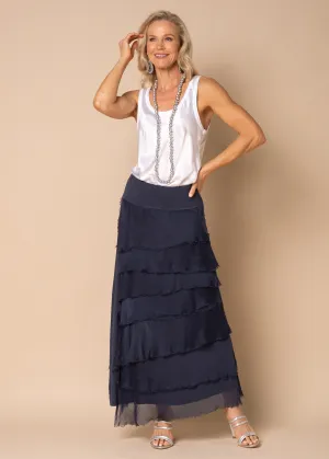 Fifi Silk Skirt in Navy