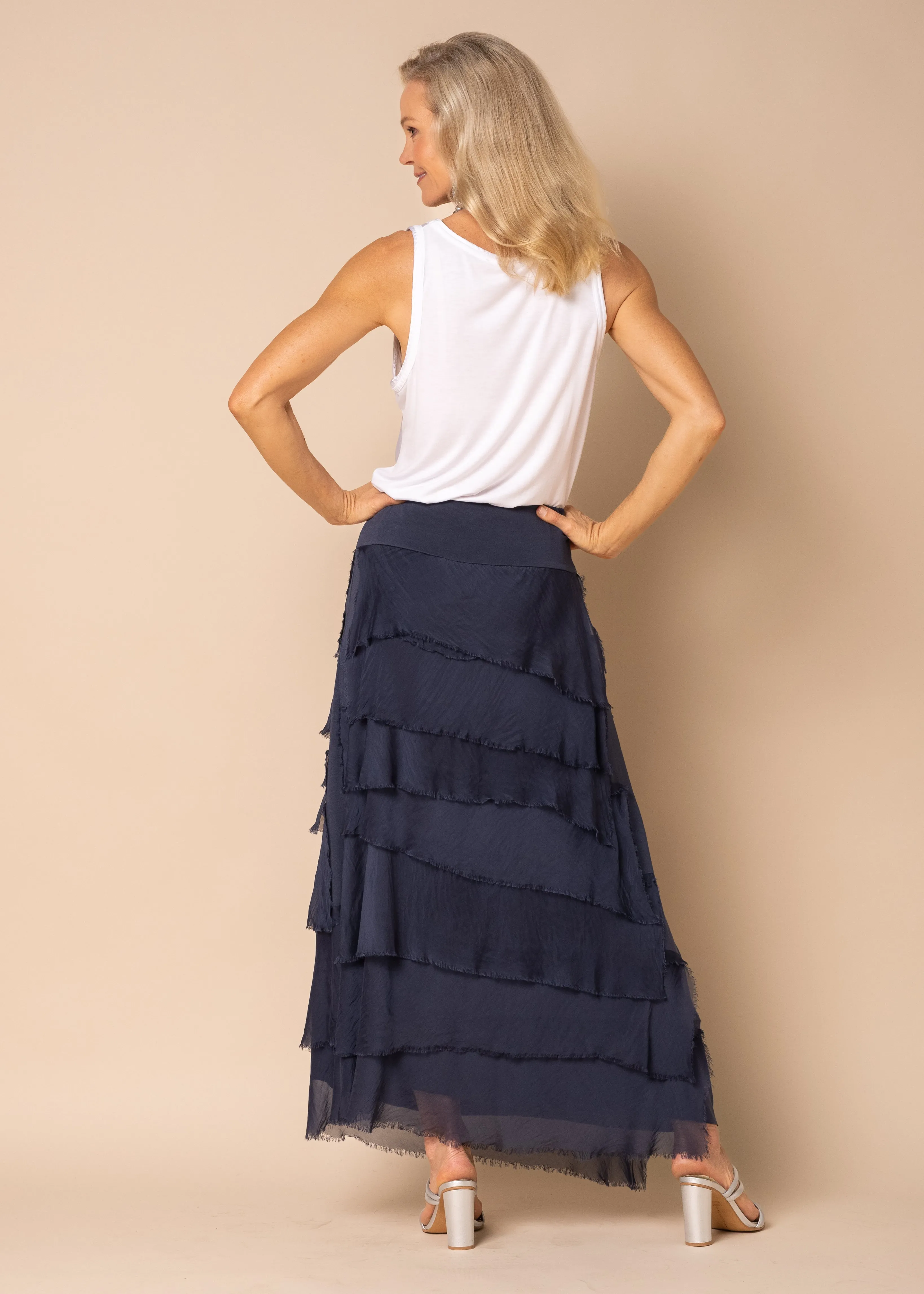 Fifi Silk Skirt in Navy