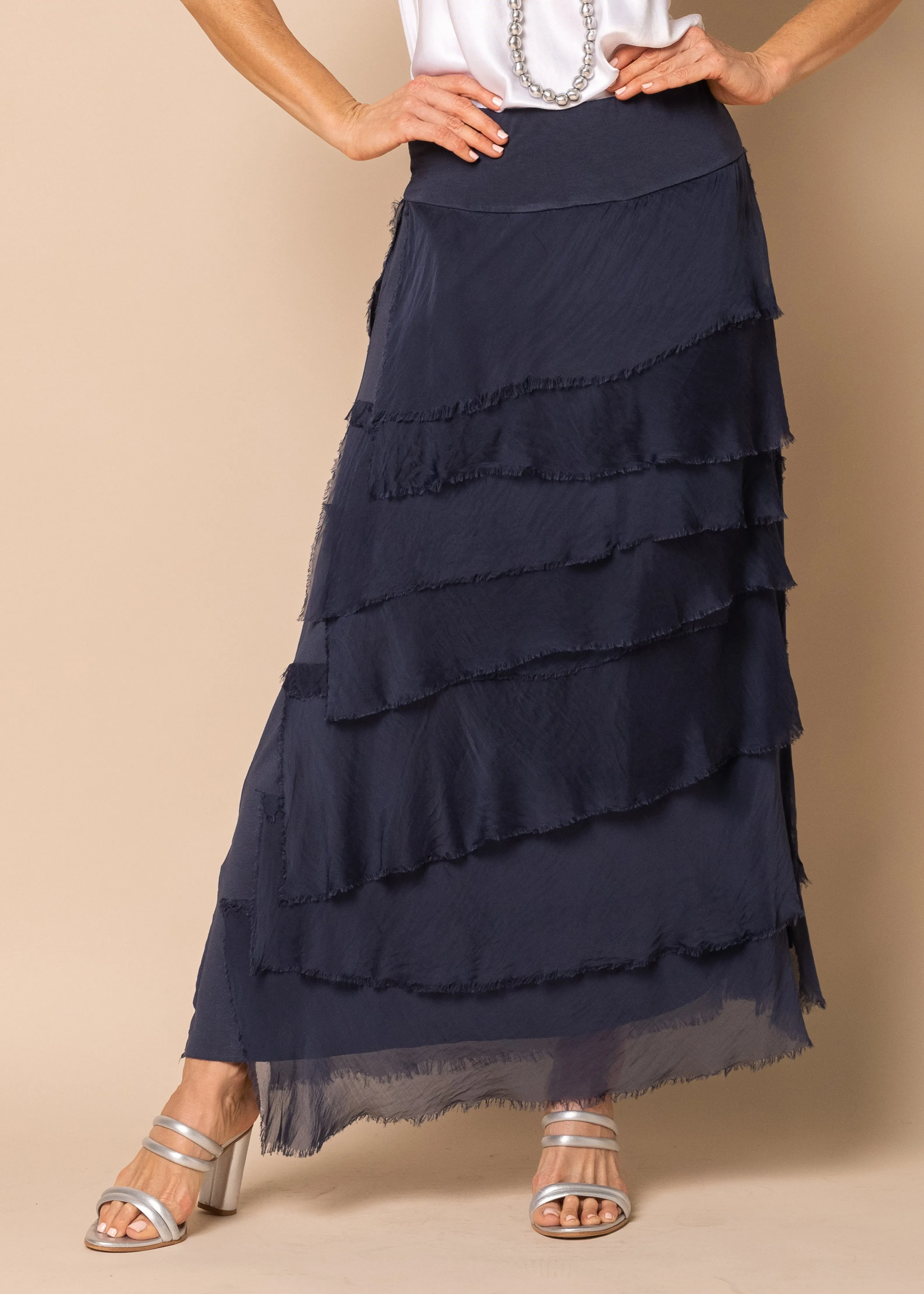 Fifi Silk Skirt in Navy