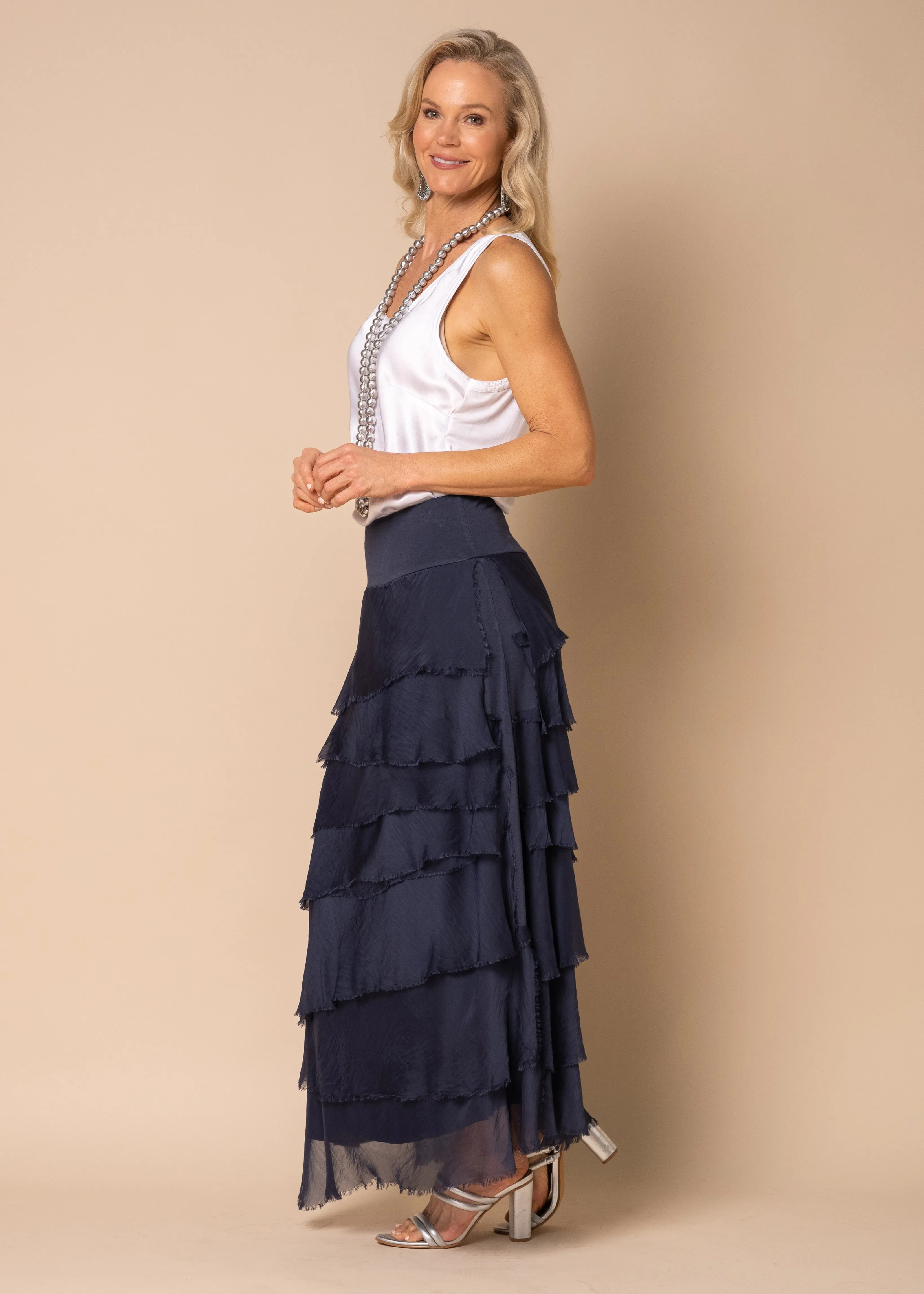 Fifi Silk Skirt in Navy