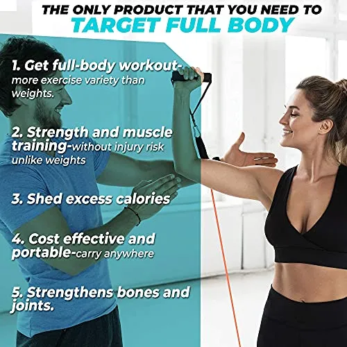 Fit Mammal Resistance Band Set- Warranty for Life- Resistance Bands for Workout for Men & Women- Heavy Resistance Tube & Stretch Band for Exercise- 50  Exercise Bands E-Book