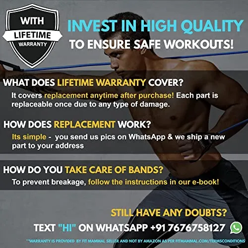 Fit Mammal Resistance Band Set- Warranty for Life- Resistance Bands for Workout for Men & Women- Heavy Resistance Tube & Stretch Band for Exercise- 50  Exercise Bands E-Book
