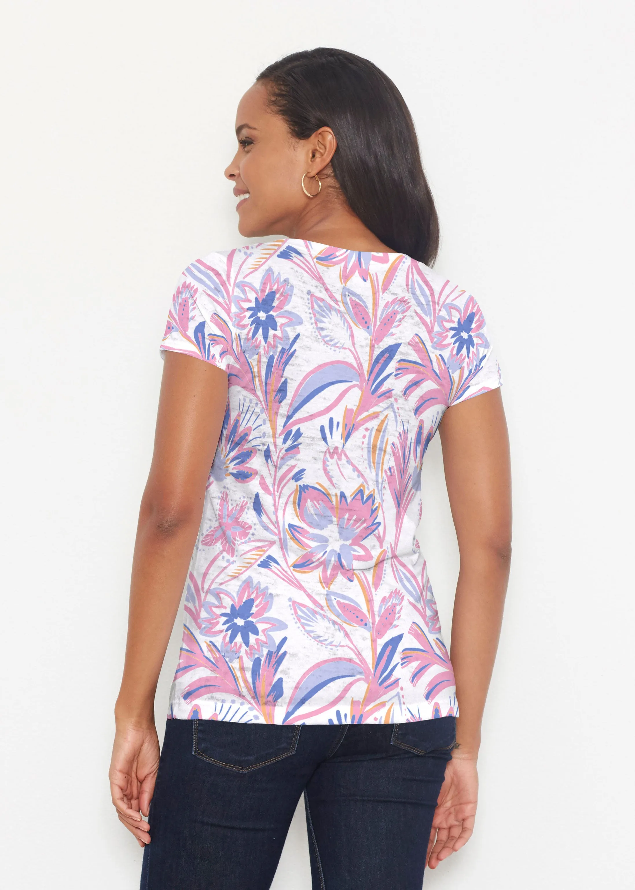 Floral Buds Pink (8032) ~ Short Sleeve Scoop Shirt