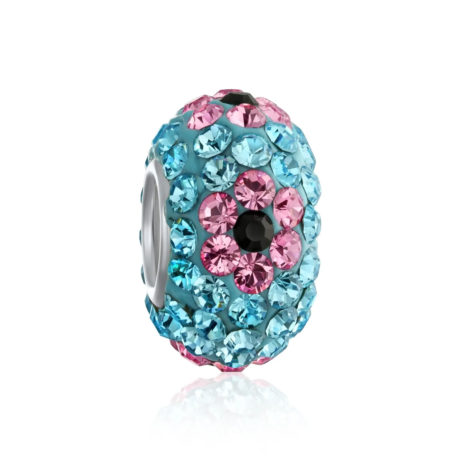 Floral Spring Crystal Bead Charm Aqua Black Pink Red Spacer for European Bracelet
