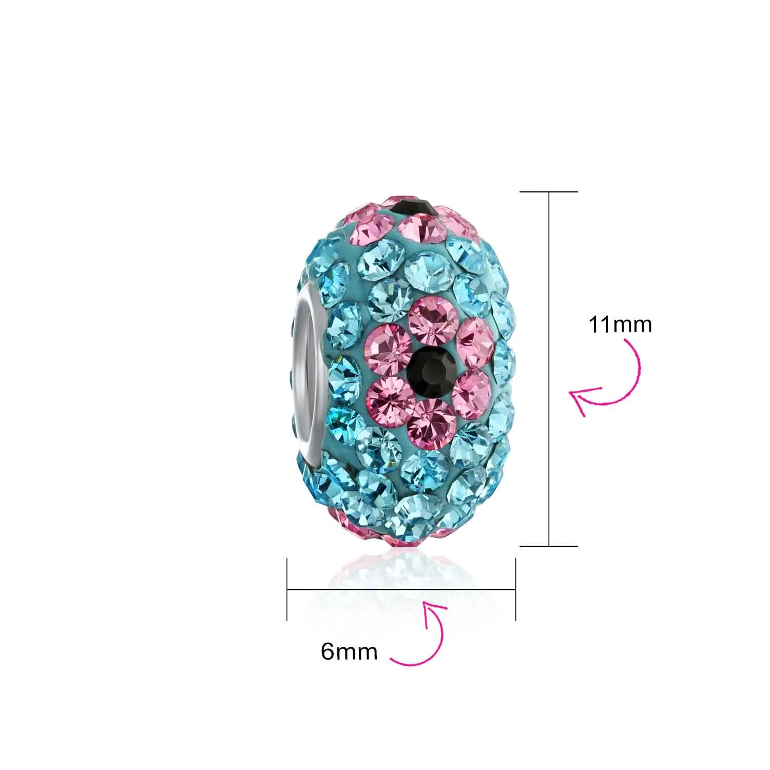 Floral Spring Crystal Bead Charm Aqua Black Pink Red Spacer for European Bracelet