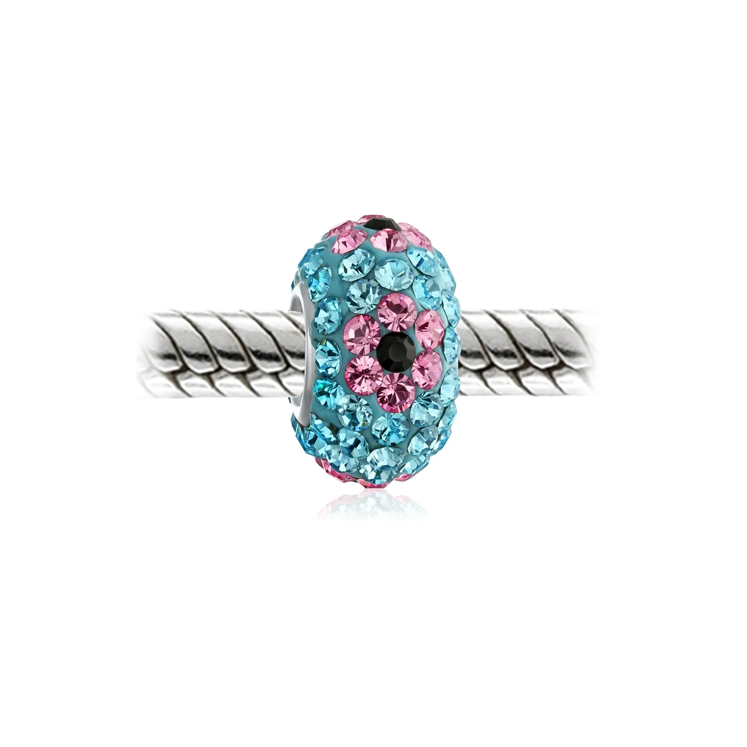 Floral Spring Crystal Bead Charm Aqua Black Pink Red Spacer for European Bracelet