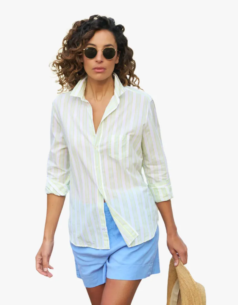 Frank & Eileen "Eileen" Relaxed Button Up Shirt in Chartreuse & Blue Stripe (Italian Cotton)