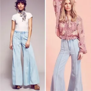 FREE PEOPLE Denim Gilmore Wide Leg Landon Jeans Light Wash Mid Rise Size 0