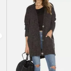 Free People Oversized Boucle Cardi Sweater XS Grey Alpaca Blend