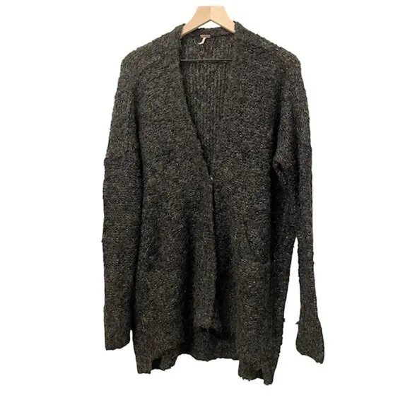 Free People Oversized Boucle Cardi Sweater XS Grey Alpaca Blend